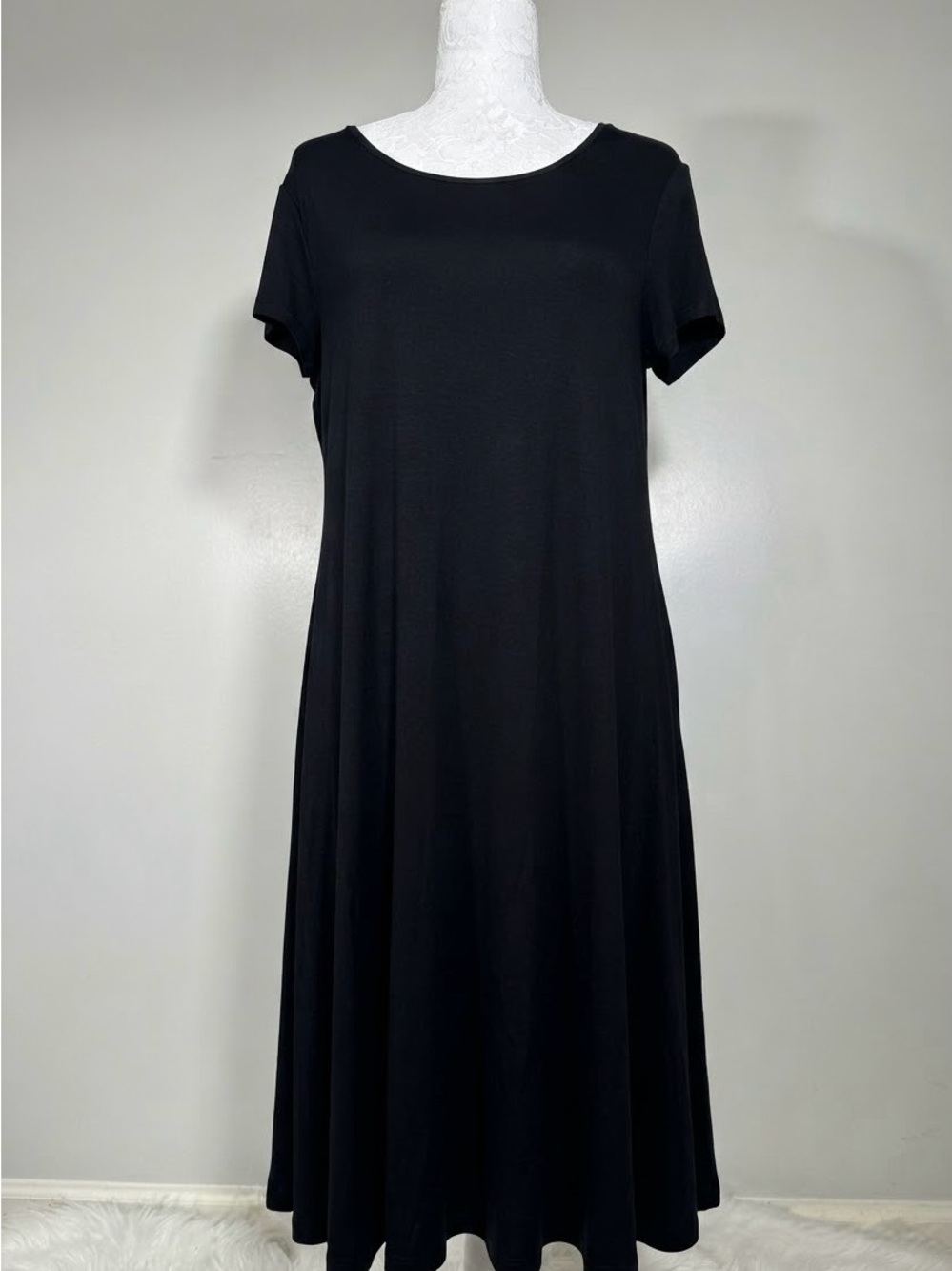 Style & Co. Black Short-Sleeve Midi Swing Dress